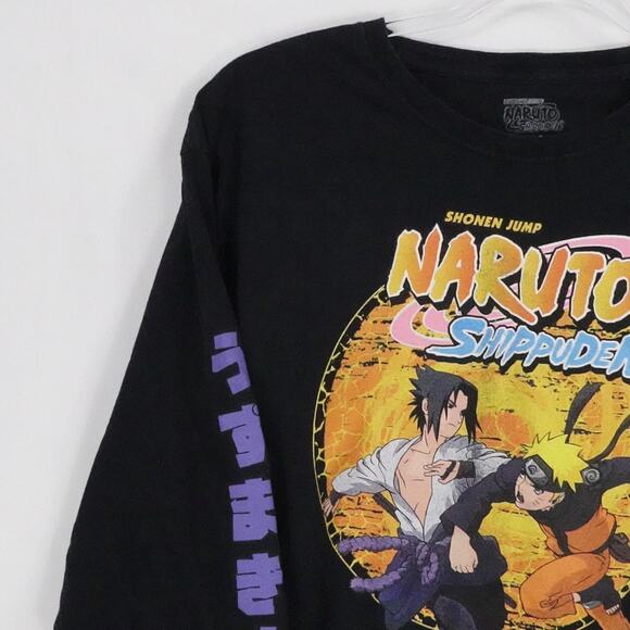 Naruto Shippuden Shirt Mens Large Black Long Sleeve Anime Sasuke Graphic Tee - Picture 4 of 14